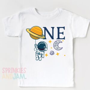 Astronaut First Birthday Shirt | Outer Space 1st Birthday Outfit | Any Age Blast Off Space Party Tee | Kids Moon & Planets Gift