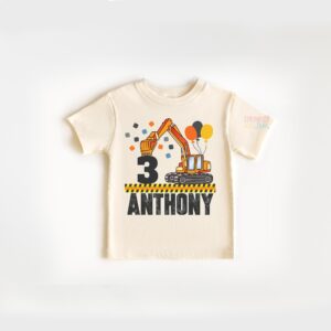 I Dig Being 3 Birthday Shirt | Personalized Construction Boy Tee | Third Birthday Excavator Dump Truck Shirt