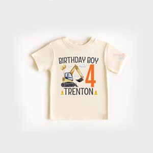I Dig Being 4 Birthday Shirt | Personalized Construction Boy Tee | Fourth Birthday Digger Excavator Truck